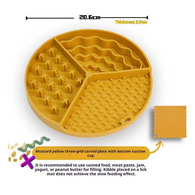 Dropshipman silicone slow feeder dog bowl with three compartments and lick mat, 21cm pet bowl for feeding and licking.