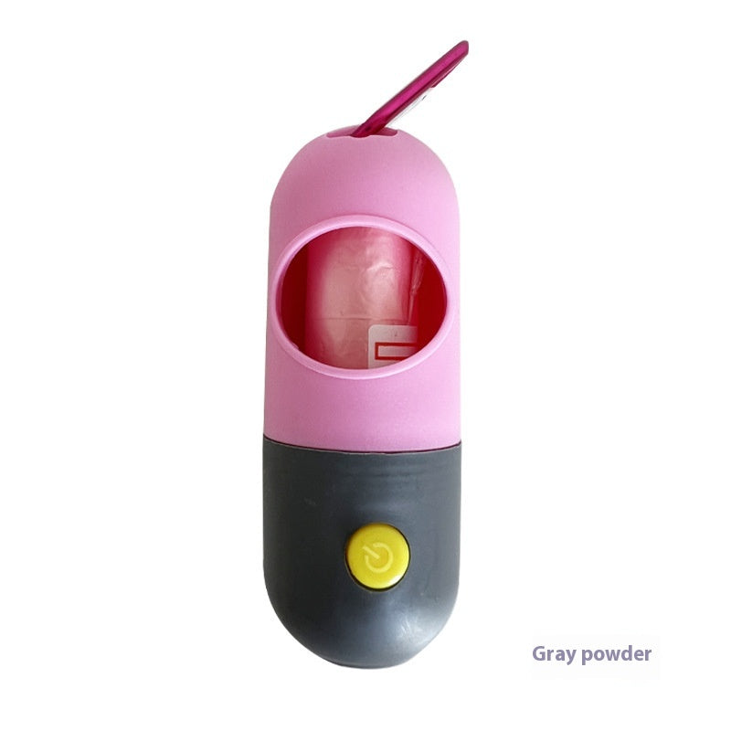 Dropshipman LED dog waste bag dispenser with leak-proof poop bags, portable and convenient for pet cleanup.
