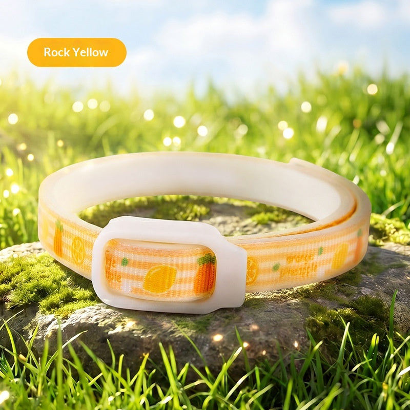 Colorful cartoon pet collar for dogs and cats, flea and mosquito repellent design by Dropshipman, with adjustable strap and playful pattern.