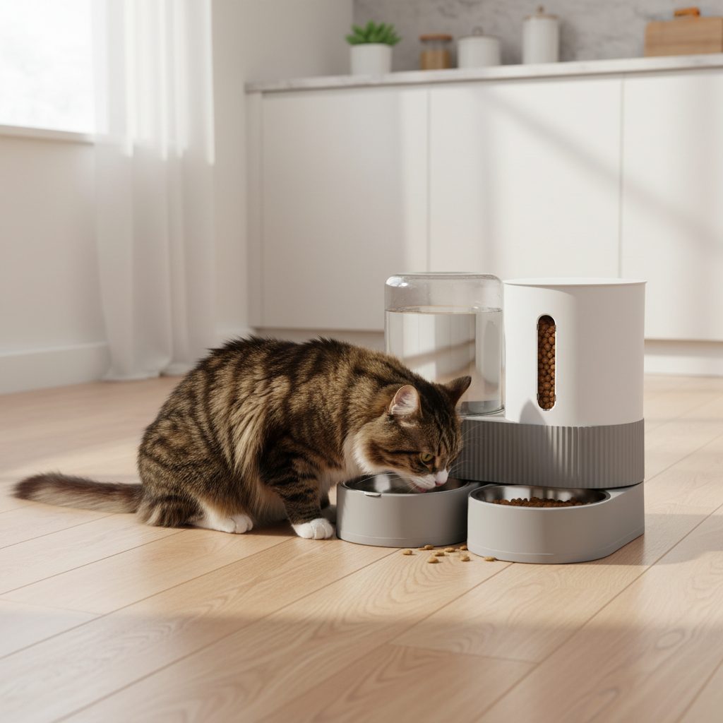 Gravity pet feeder and water dispenser set for cats and small dogs, includes silicone mat, by Dropshipman