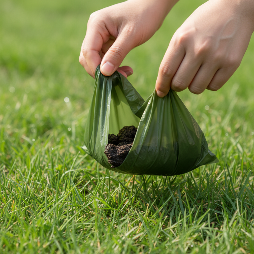 Close-up of durable, extra thick leak-proof dog poop bags by Dropshipman, showing tear-resistant waste bags for cleanup.