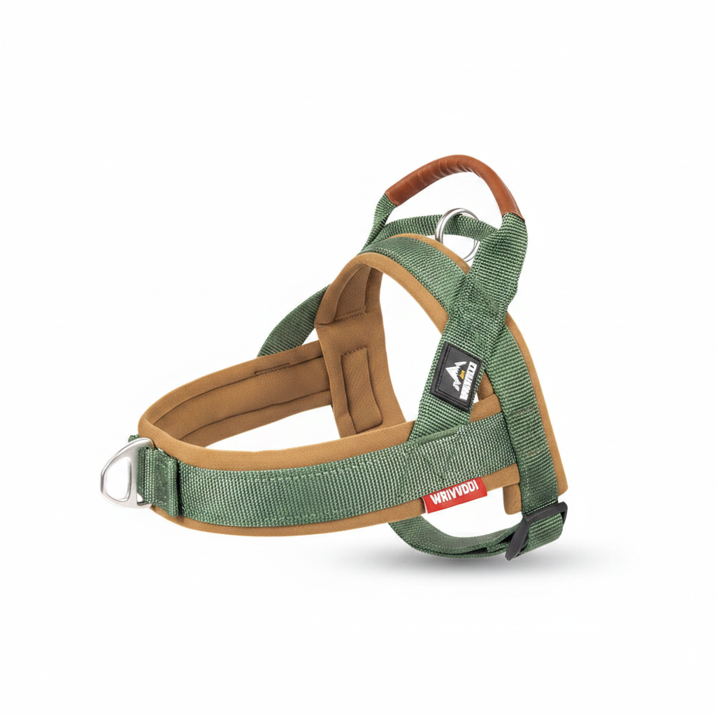 Durable nylon no-pull dog harness with reflective strips for medium and large breeds, featuring adjustable straps and secure fit.