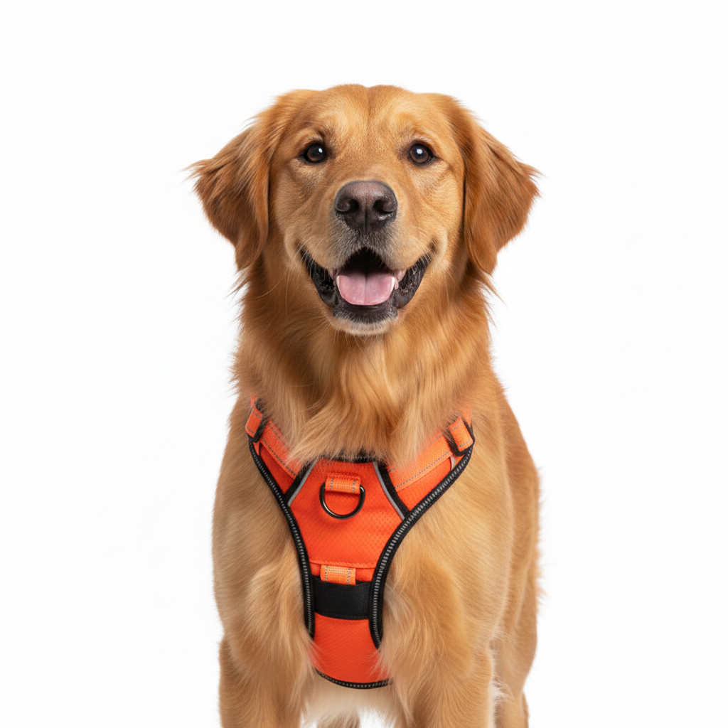 Orange adjustable dog harness by Dropshipman, featuring padded straps for comfortable walking and secure fit.