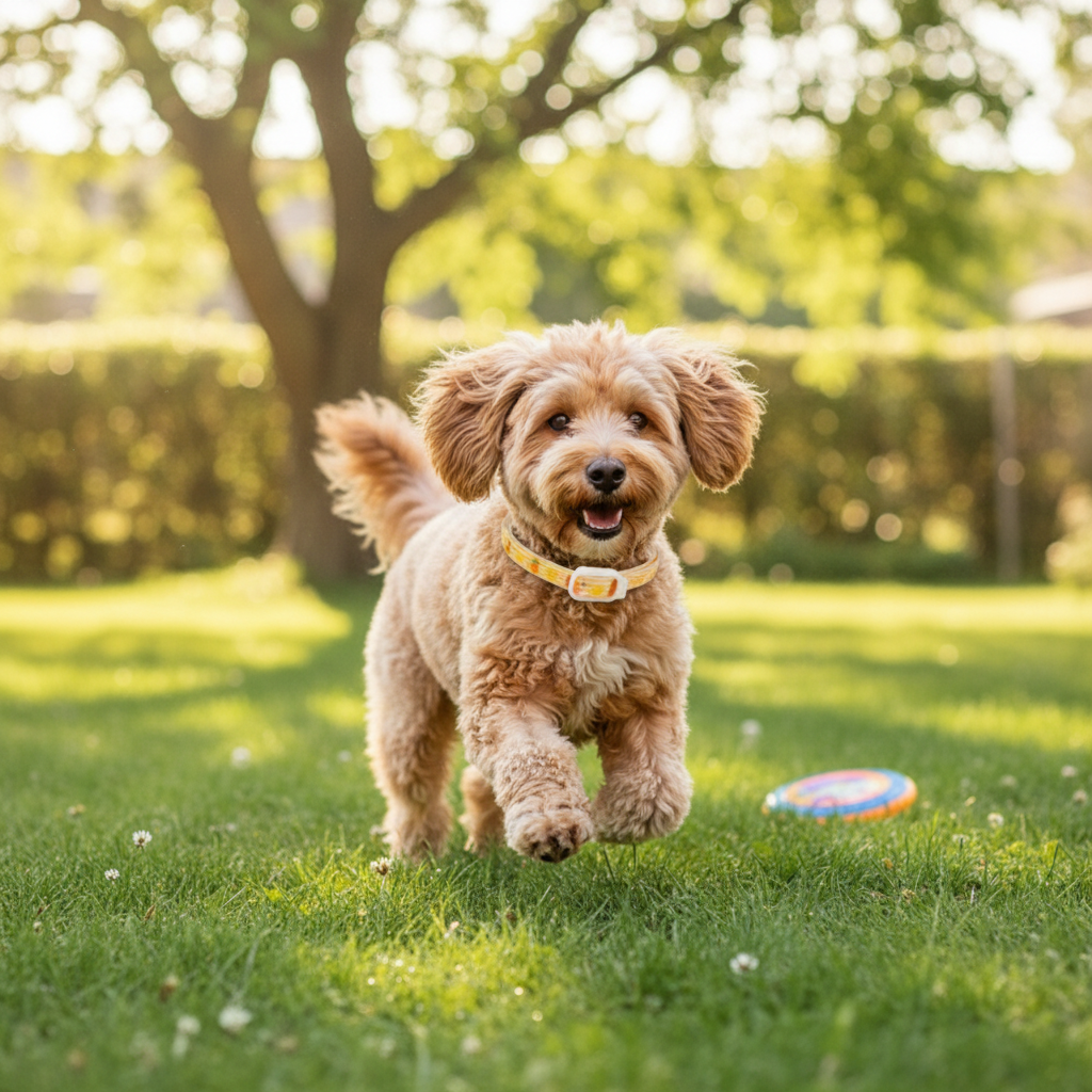 Dog wearing a cartoon pineapple flea and mosquito repellent collar outdoors, designed for dogs and cats by Dropshipman.