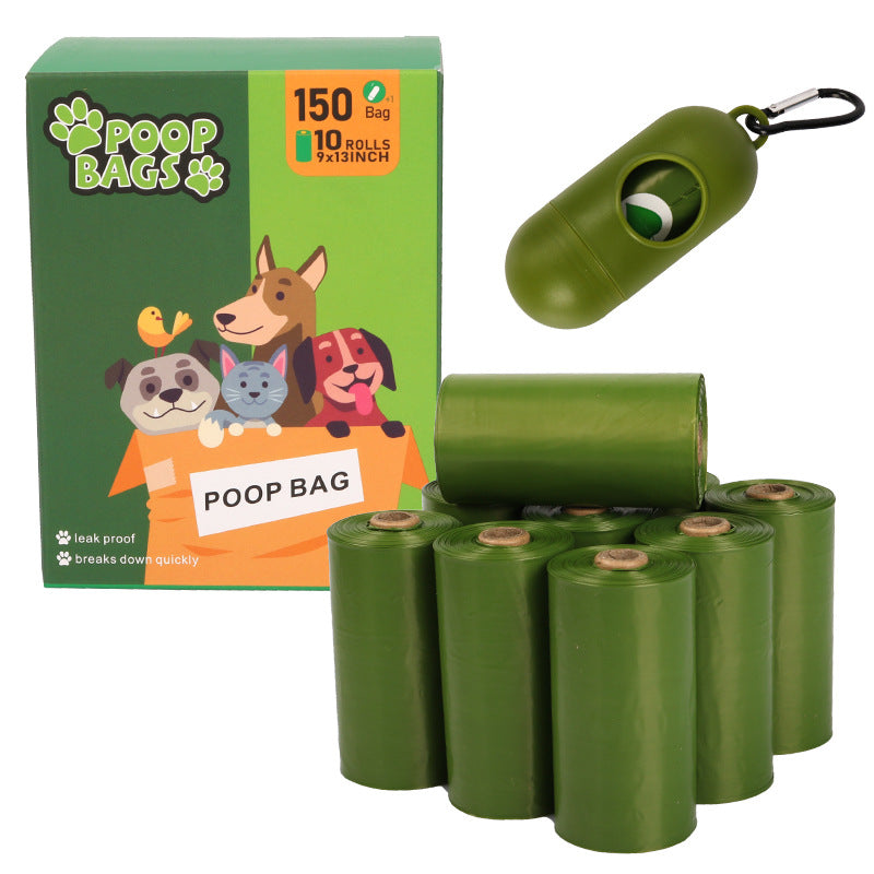 Extra thick, leak-proof dog poop bags by Dropshipman, showing tear-resistant waste bags in bright green with rolled edges.