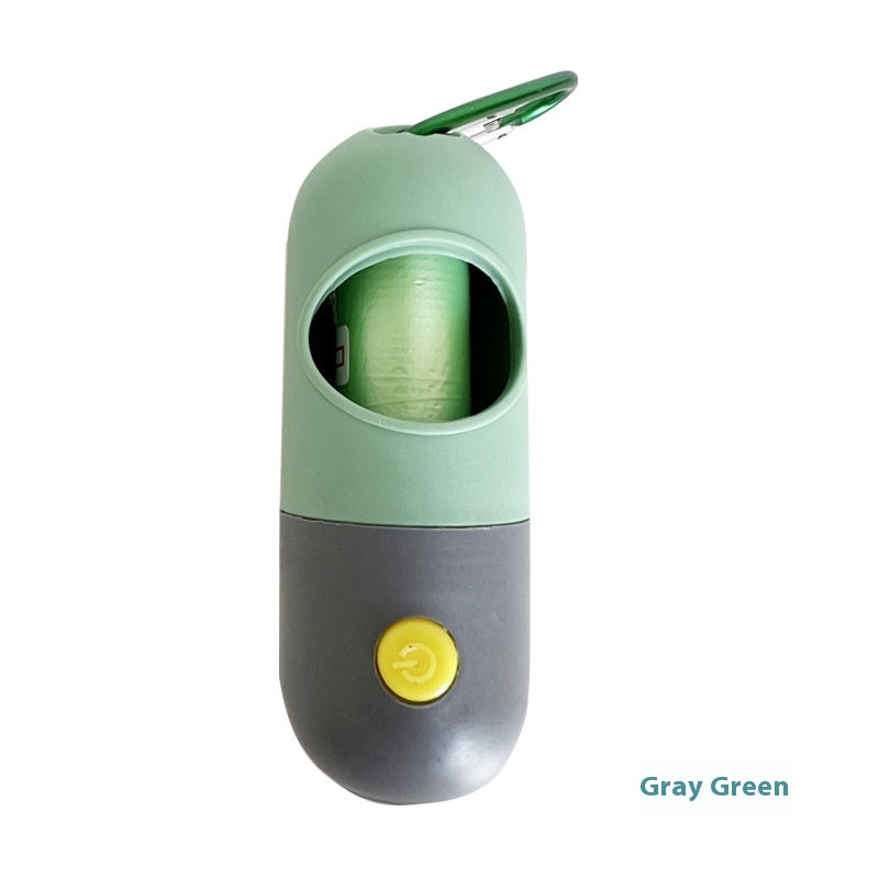 Portable LED dog waste bag dispenser with leak-proof dog waste bags, designed for easy cleanup during walks by Dropshipman.