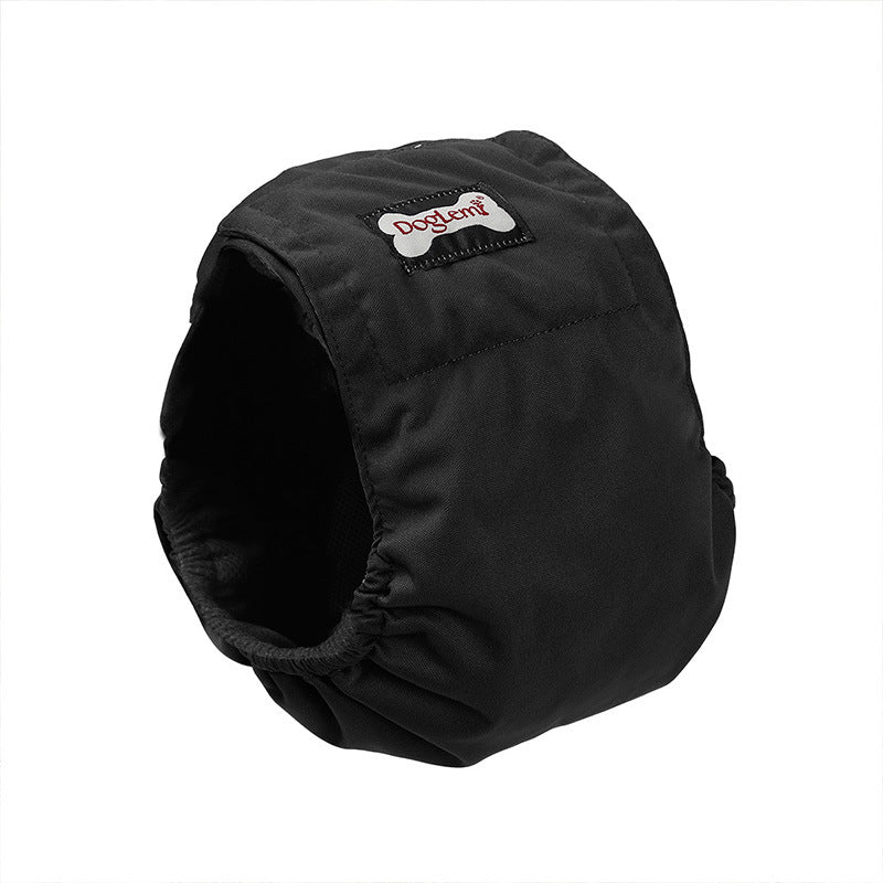 Reusable dog period panties from Dropshipman, breathable and absorbent, shown on a small dog lying on a soft surface.
