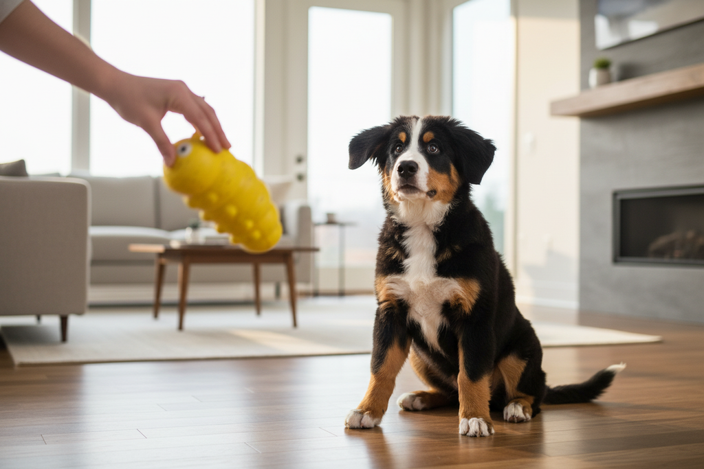 Durable indestructible squeaky dog chew toy for aggressive chewers, featuring a fetch-and-play design by Dropshipman.
