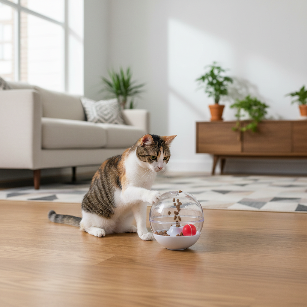 Cat Treat Dispenser Toy With Track Ball