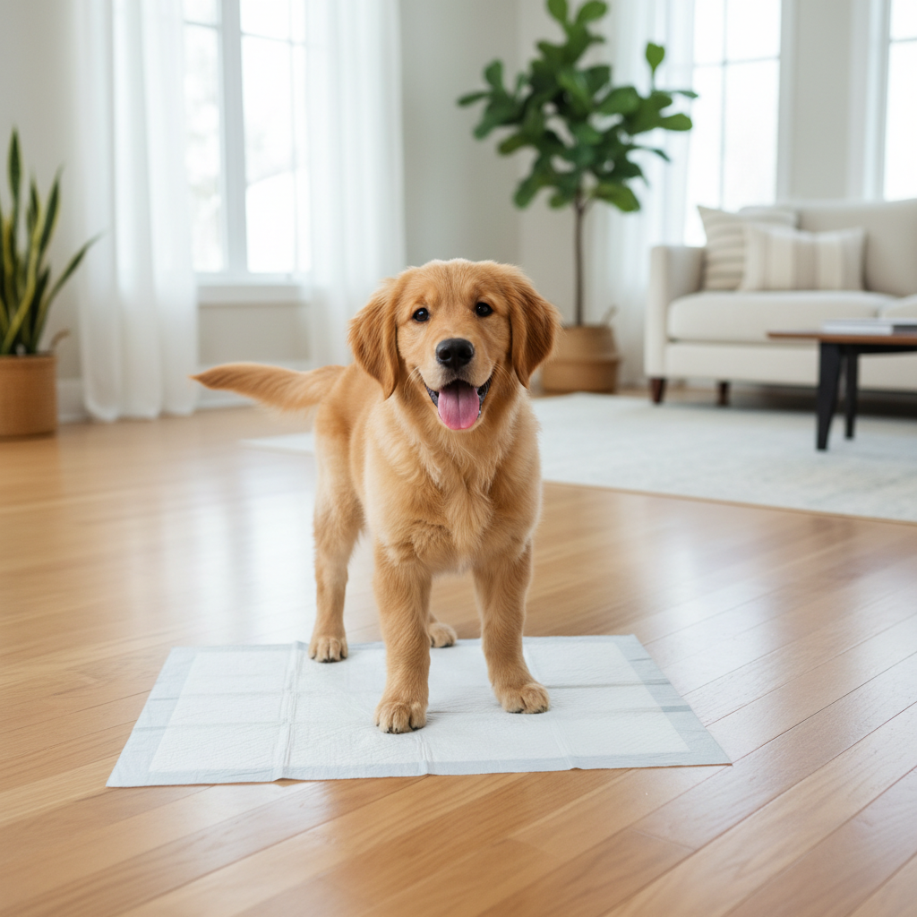 Large 60x60cm Dropshipman puppy training pads, 40-pack super absorbent dog pee pads on a lifestyle background.