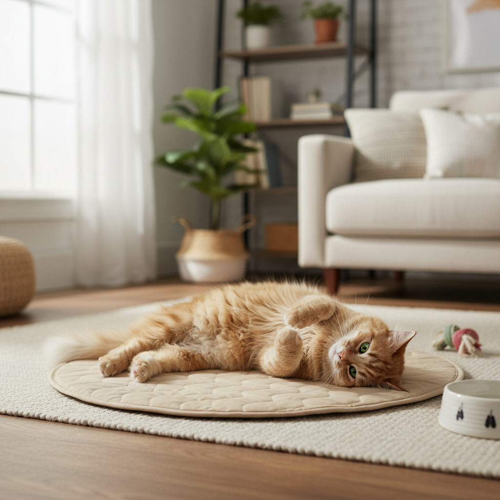 Round pet cooling mat for dogs and cats by Dropshipman, summer ice pad that stays cool without electricity.