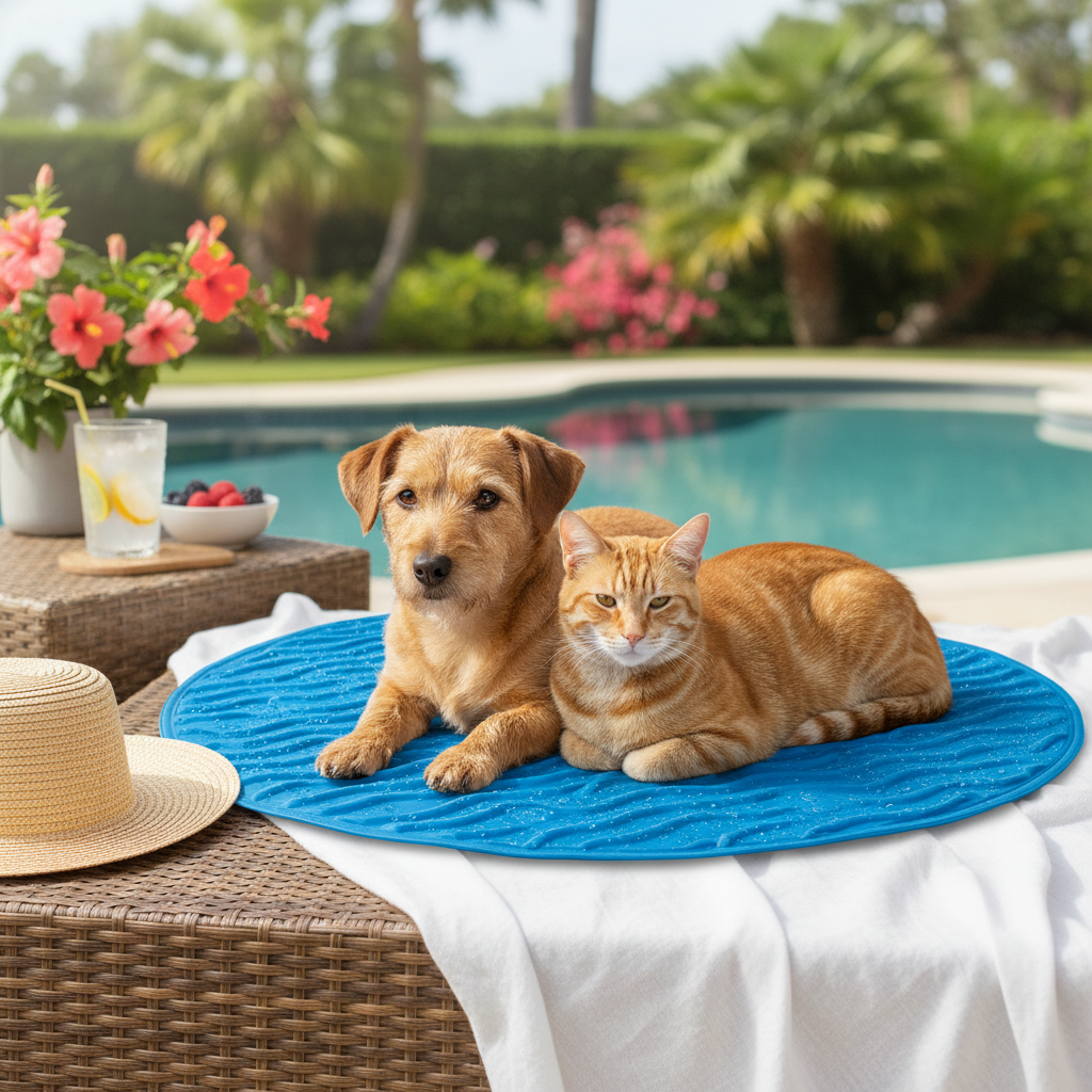 Round pet cooling mat for dogs and cats by Dropshipman, featuring a summer ice pad design that requires no electricity.