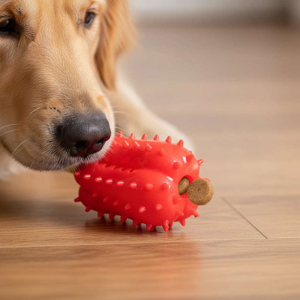 Dropshipman interactive dog chew toy with treat dispenser, suitable for small to large dogs, perfect for teething and play.